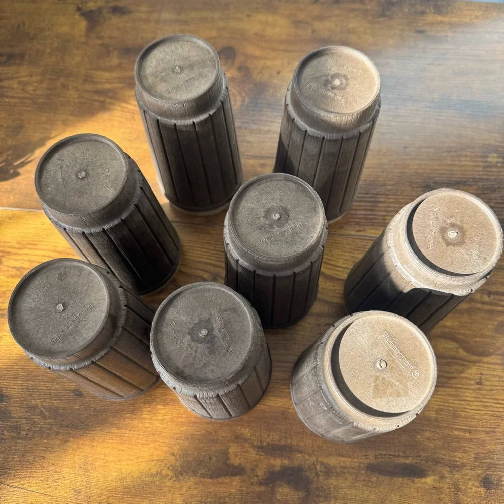 Rubbermaid 2480 Woodgrain Barrel Tumblers Set of 8‎ Vintage Plastic Cups USA